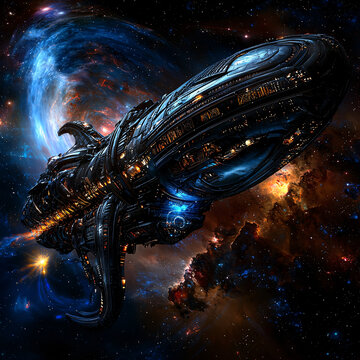 巨型星艦穿越星云