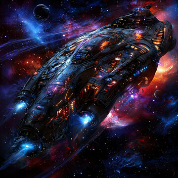 巨型星艦穿越星云