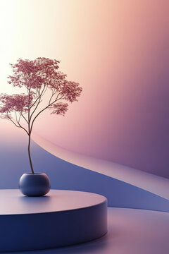 極簡抽象樹與花盆場景
