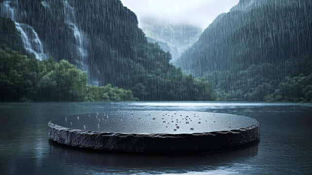 雨中山景產(chǎn)品展示臺