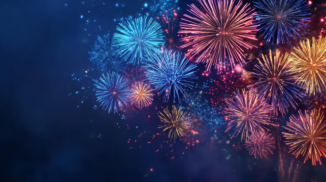 夜空中絢麗多彩的煙花綻放