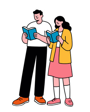 世界讀書日看書的男人和女人插畫手繪