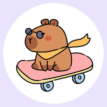 卡皮巴拉玩滑板車插畫圖案