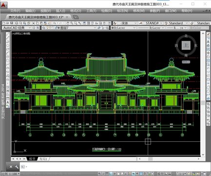 唐風(fēng)歇山天王殿鐘鼓樓建筑專(zhuān)業(yè)CAD施工圖