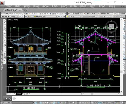 唐風四角攢尖鐘鼓樓建筑專業(yè)CAD施工圖