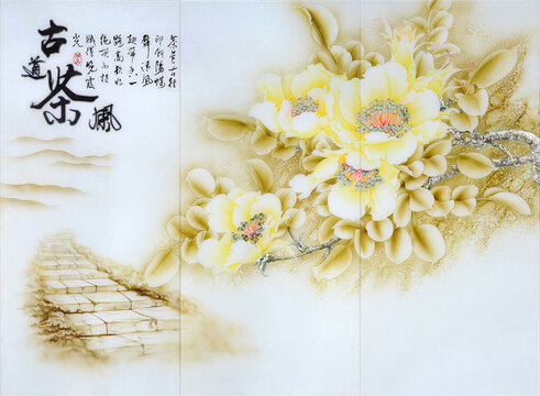 工藝玻璃背景裝飾畫國色天香