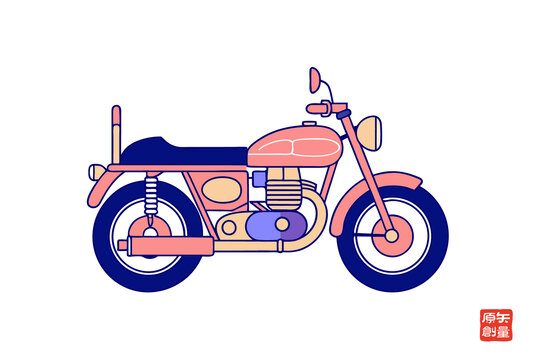 矢量插圖簡約扁平化摩托車