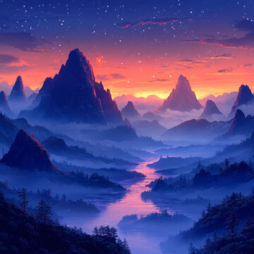 星空下的風(fēng)景圖