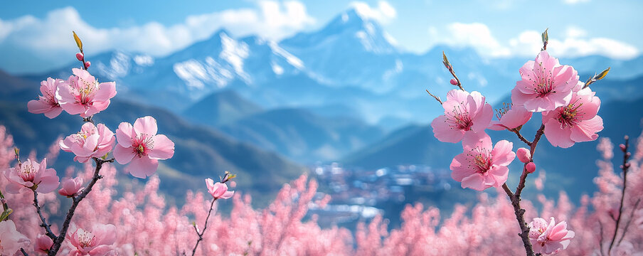 桃花盛開山景遠(yuǎn)