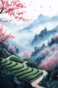 茶園梯田櫻花