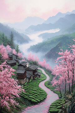 茶園梯田櫻花