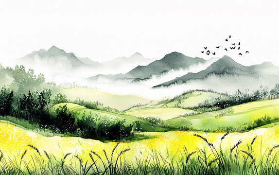 立夏陽(yáng)光綠山麥田