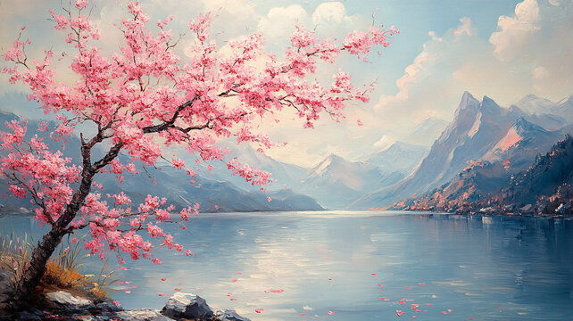 櫻花湖景圖