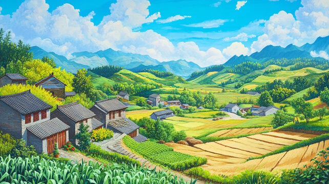 藍(lán)天田野豐收景