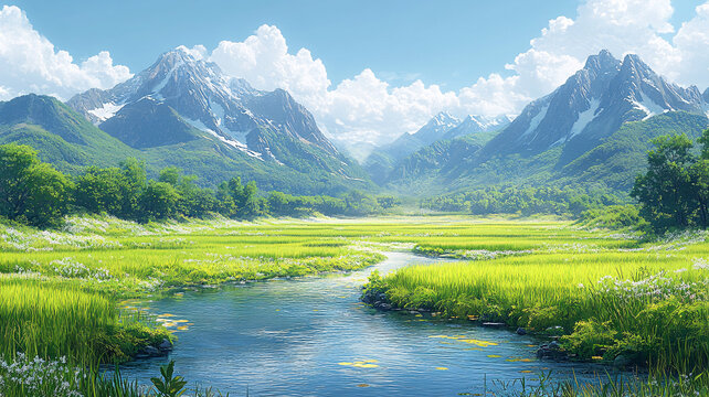 山川流水稻田
