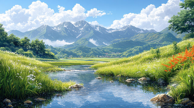 山川流水稻田