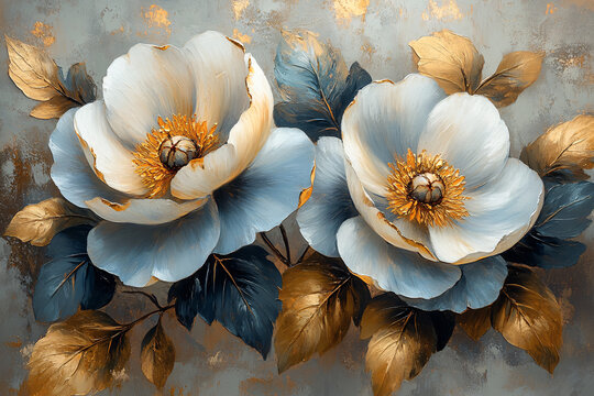 白花金葉牡丹圖