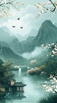 雨季飛燕山河圖