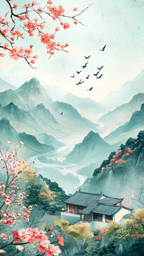 雨季飛燕山河圖