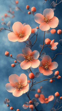 藍(lán)粉花水彩金背景