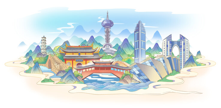 溫州城市插畫