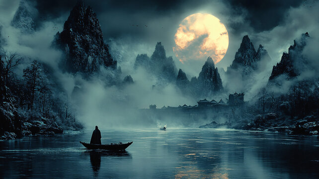 船夫夜渡山溪