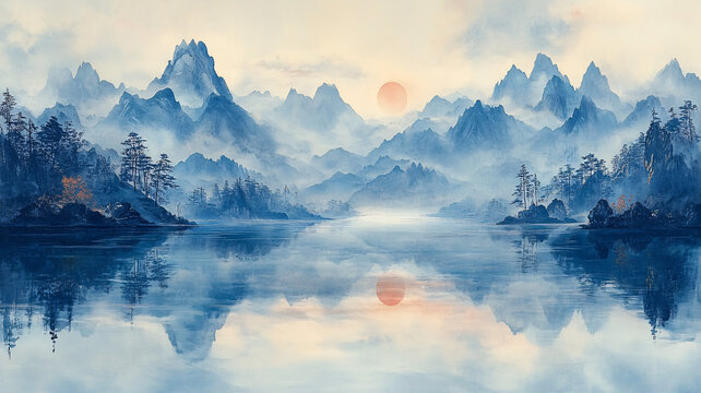 山影映河