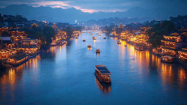 夜晚燈火輝煌的夜景