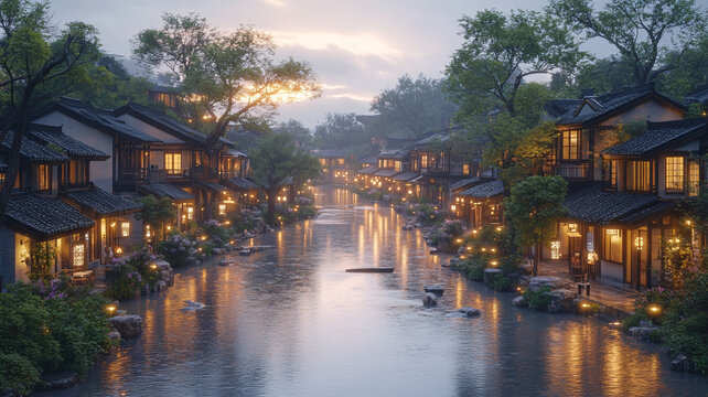 古色古香的中式街道夜景