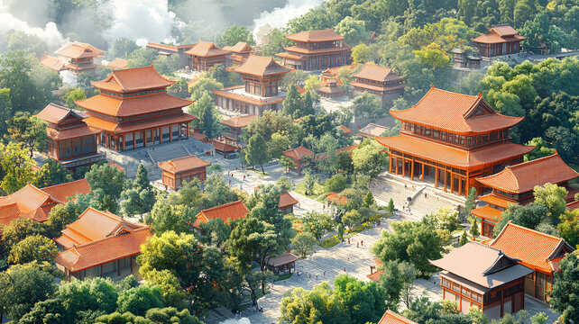 中式古建筑群全景圖