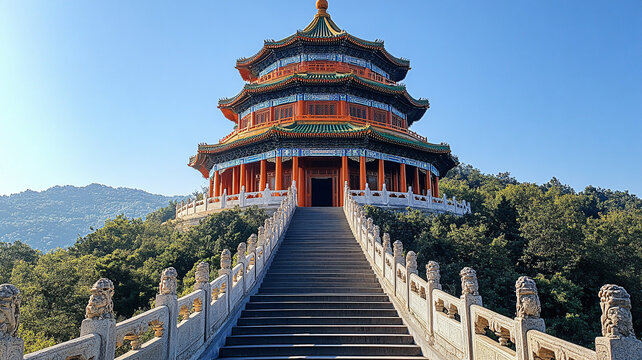 古色古香的多層中式傳統(tǒng)塔樓建筑