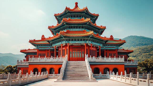 古色古香的多層中式傳統(tǒng)塔樓建筑