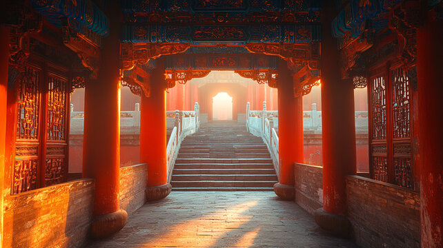 古色古香的傳統(tǒng)建筑石階及精美圍欄