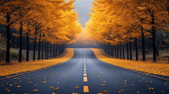 林間公路的秋日美景