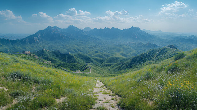 蜿蜒于崇山峻嶺間的雄偉長(zhǎng)城全景