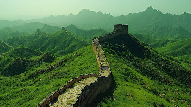 蜿蜒于崇山峻嶺間的雄偉長(zhǎng)城全景