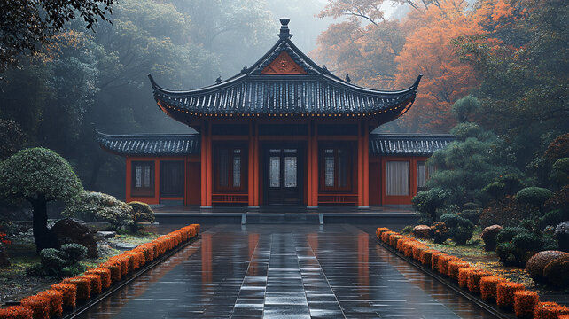 古色古香的中式建筑庭院入口景象