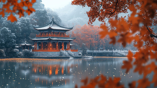 紅葉古亭營(yíng)造秋日浪漫氛圍