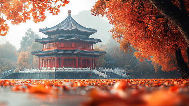 紅葉古亭營(yíng)造秋日浪漫氛圍