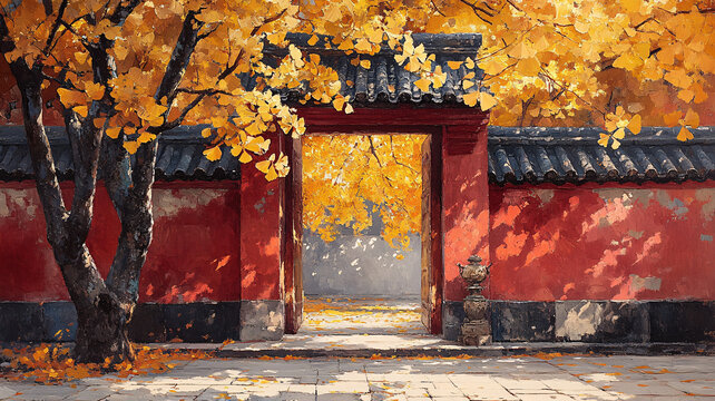 紅墻旁銀杏樹