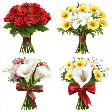紅玫瑰白百合黃雛菊花束