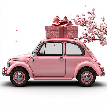 粉色小車載紅色禮盒