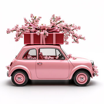 粉色小車載紅色禮盒