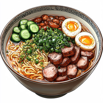 拉面配雞蛋豬肉黃瓜