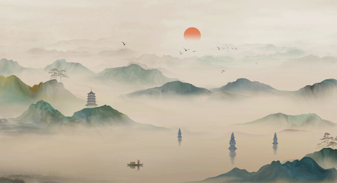 西湖意境山水畫