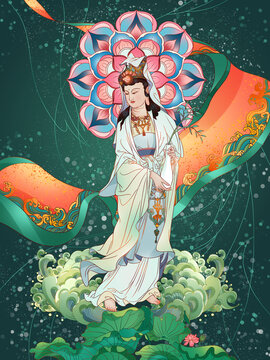觀音連年普渡祈福吉祥插畫