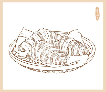 食品手繪白描系列牛角面包