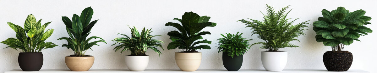 不同花盆中的室內(nèi)植物