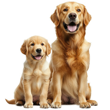 [免摳素材]金毛幼犬和成犬的溫馨畫面