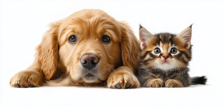金毛犬和貓咪肖像畫